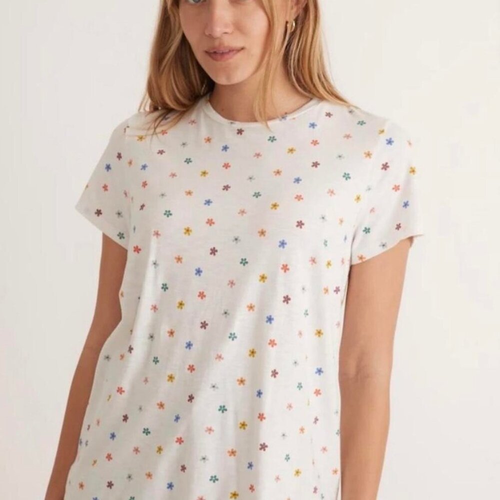 Marine Layer Swing Crew Tee with Rainbow Floral • NWOT